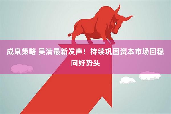 成泉策略 吴清最新发声！持续巩固资本市场回稳向好势头