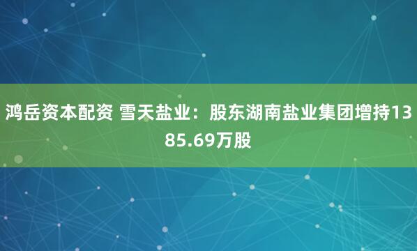 鸿岳资本配资 雪天盐业：股东湖南盐业集团增持1385.69万股